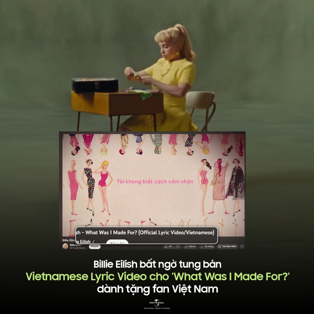 Billie Eilish bất ngờ tung bản Vietnamese Lyric cho ca khúc 'What was I made for?' tặng fan Việt Nam