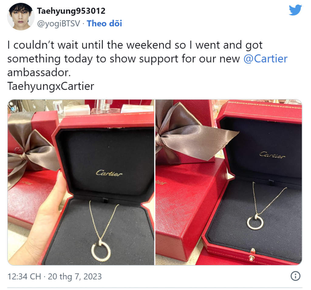 Chọn V (BTS) làm đại sứ, vòng cổ hàng chục nghìn USD của Cartier 'cháy hàng'