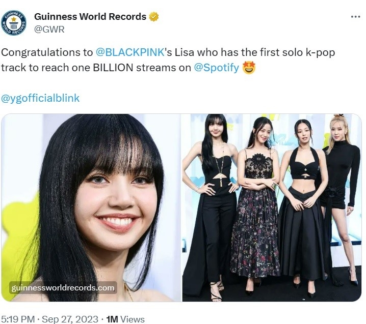Lisa (BlackPink) trở thành Idol solo K-Pop đầu tiên đạt 8 kỷ lục Guinness