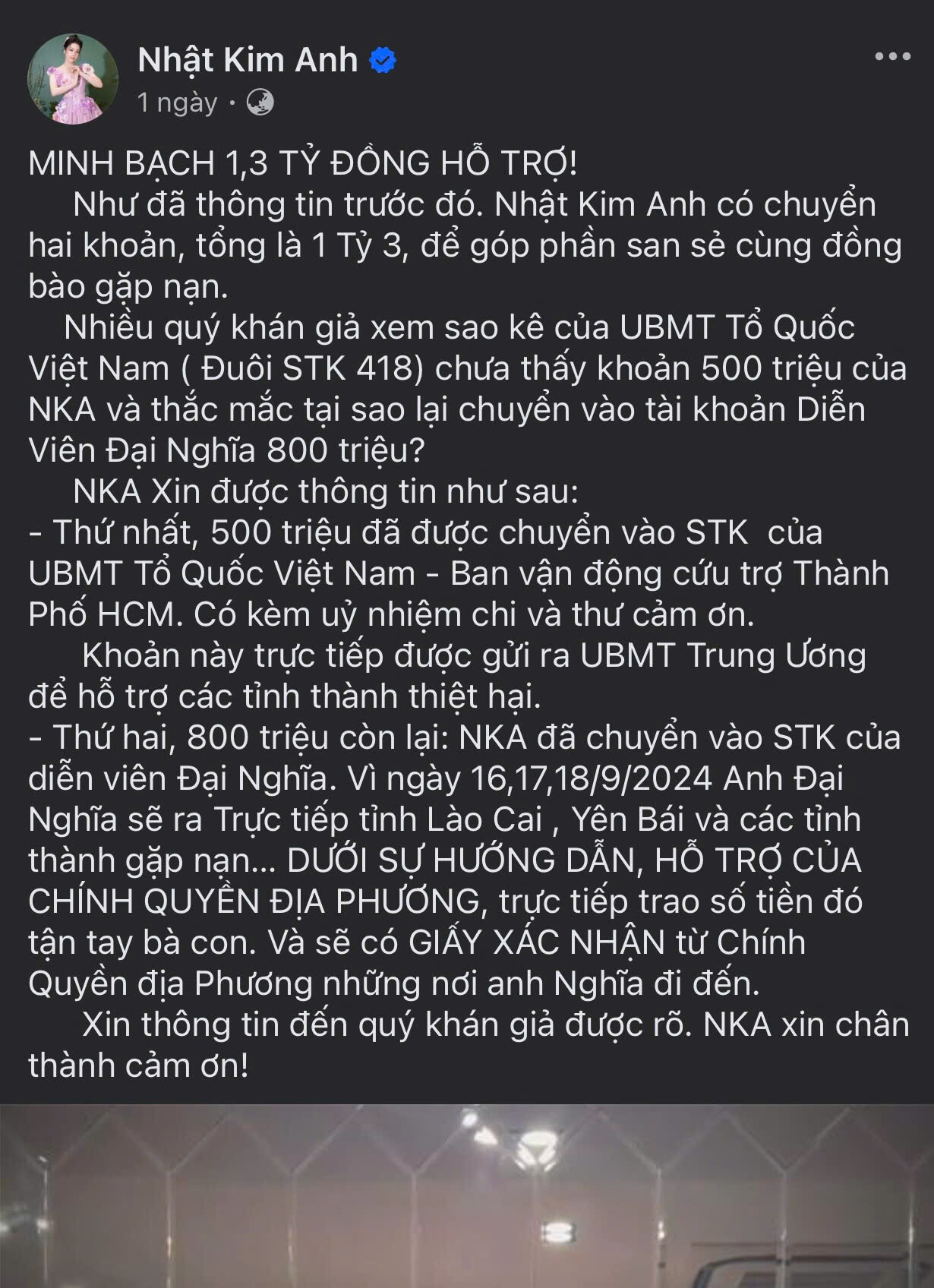 Nhật Kim Anh lên tiếng về 'tung tích' 1,3 tỷ đồng từ thiện ủng hộ bà con lũ lụt miền Bắc