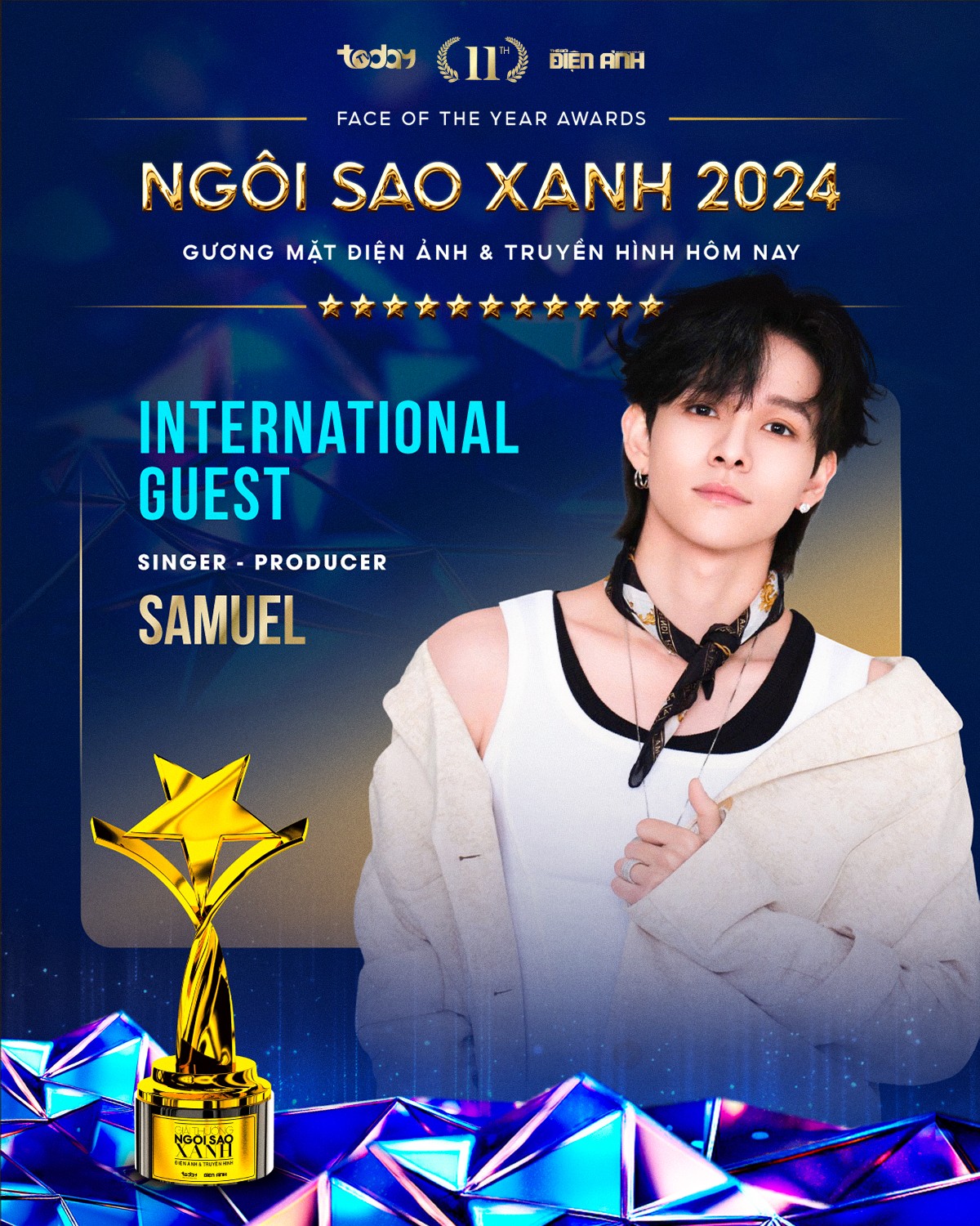 Idol Kpop - Samuel, cặp sao Thái Lan - Tong Tong & Plaifah cùng hàng trăm nghệ sĩ đình đám Vbiz cùng góp mặt tại lễ trao giải Ngôi Sao Xanh 2024