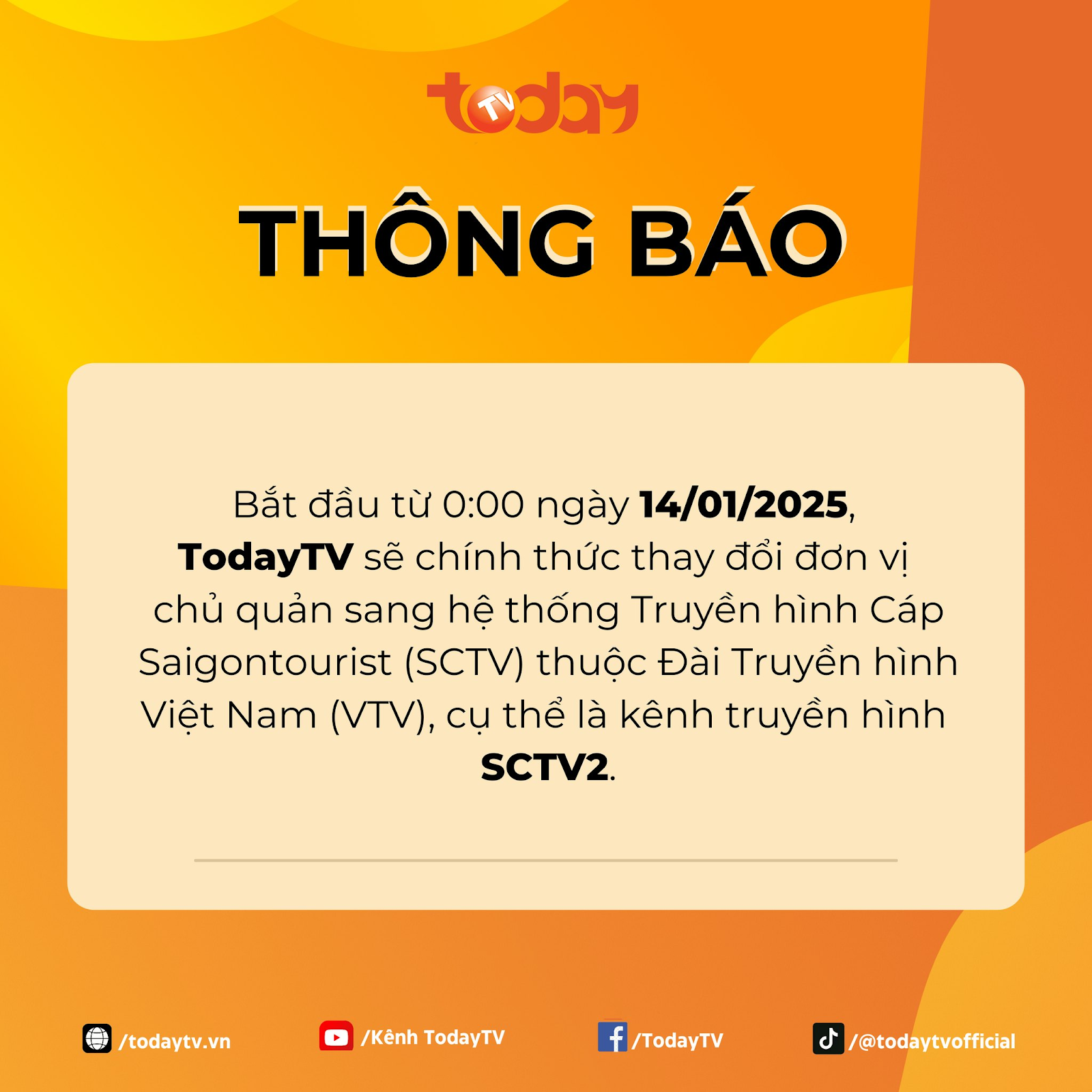 TodayTV chuyển sang phát sóng trên SCTV2 sau khi VTC kết thúc hoạt động