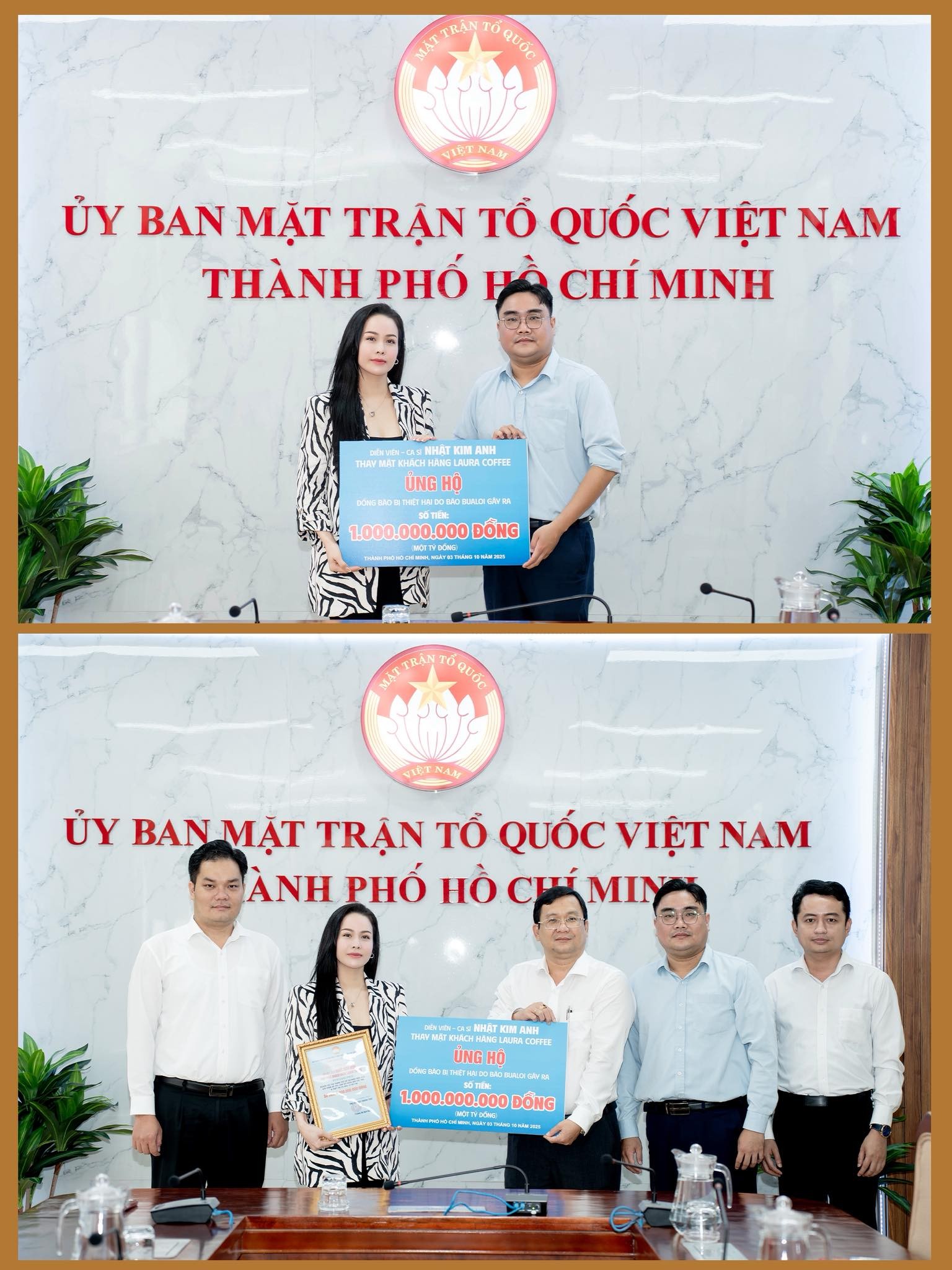 Nhật Kim Anh ủng hộ UBMT Tổ quốc Việt Nam 1 tỷ đồng cứu trợ bà con chịu bão lũ số 10 Bualoi