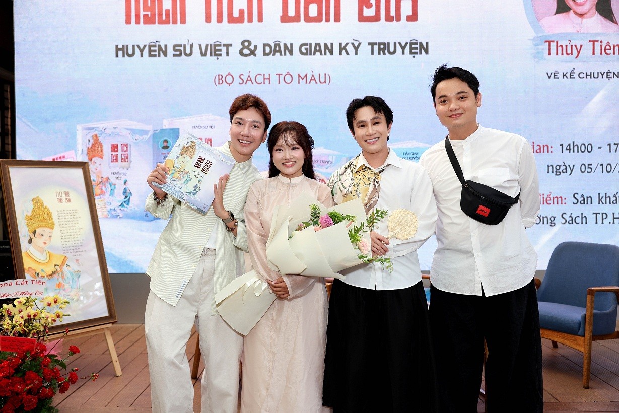 Huỳnh Lập, Lê Nhân, Khiết Đan chúc mừng người sáng tạo kênh TikTok nổi tiếng ra mắt sách 'Huyền tích dân gian'