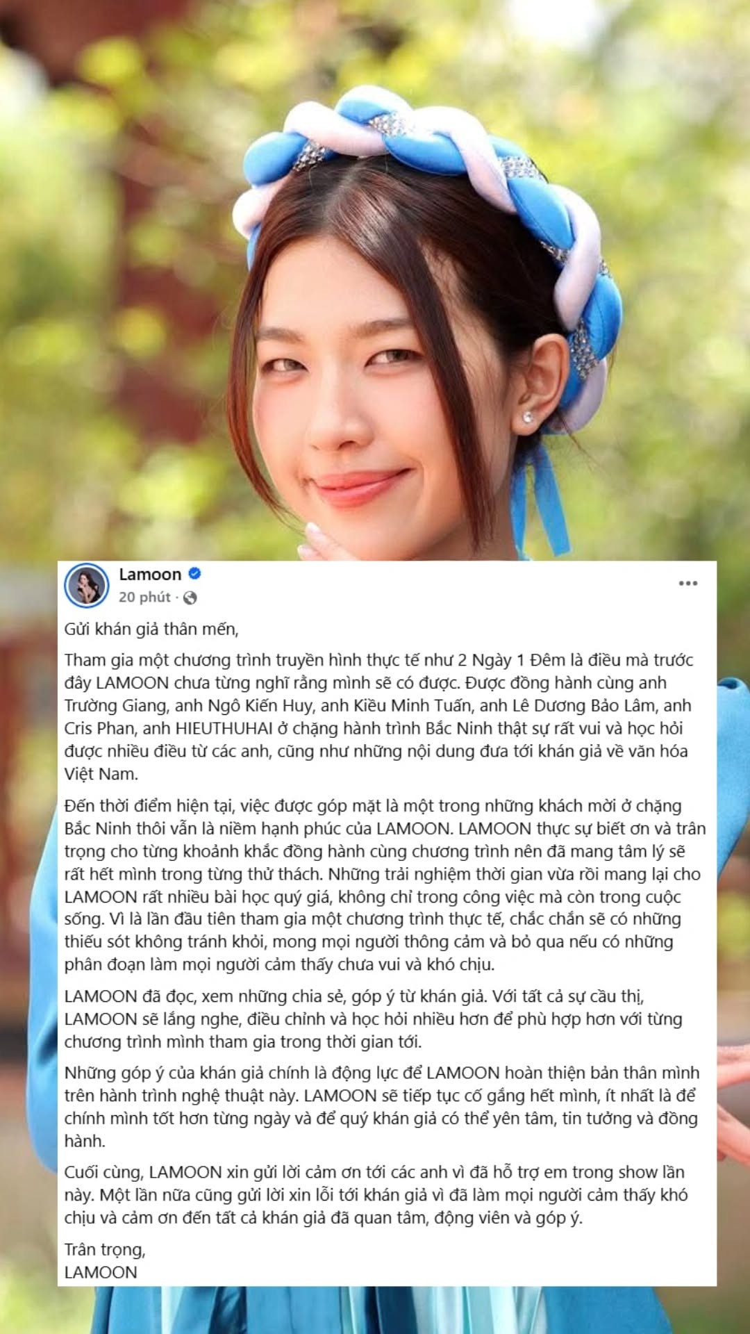 Lamoon lên tiếng: Xin lỗi khán giả và cảm ơn đàn anh sau ồn ào trong '2 ngày 1 đêm'
