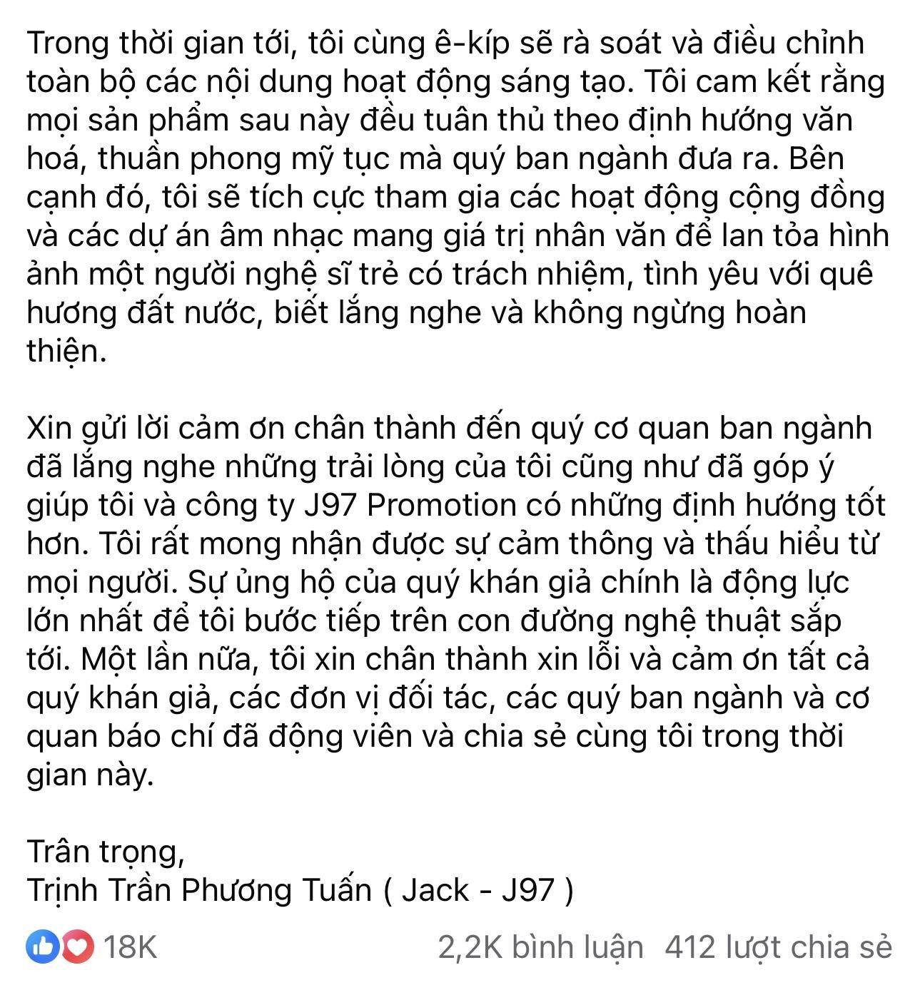 Jack hủy Liveshow 'Trạm dừng chân' và lùi lại để 'Hoàn thiện bản thân'