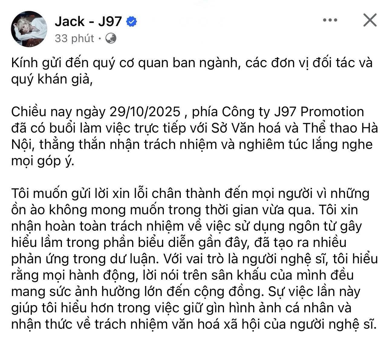 Jack hủy Liveshow 'Trạm dừng chân' và lùi lại để 'Hoàn thiện bản thân'