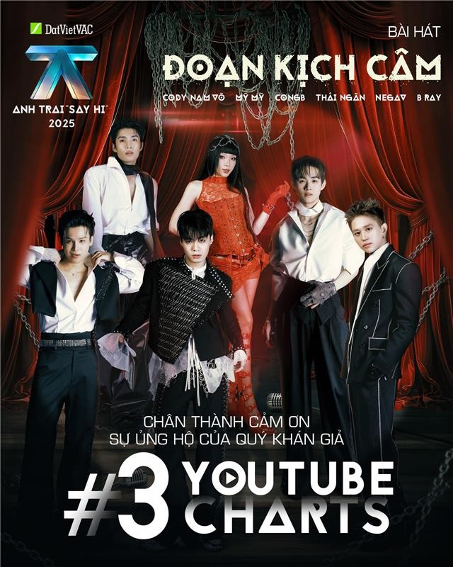 Các ca khúc Live Stage 3 của 'Anh trai 'Say Hi' 2025' liên tiếp dẫn đầu BXH nhạc Việt