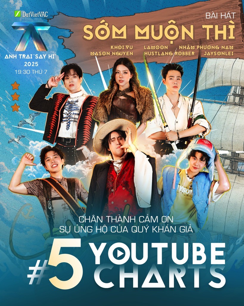 Các ca khúc Live Stage 3 của 'Anh trai 'Say Hi' 2025' liên tiếp dẫn đầu BXH nhạc Việt