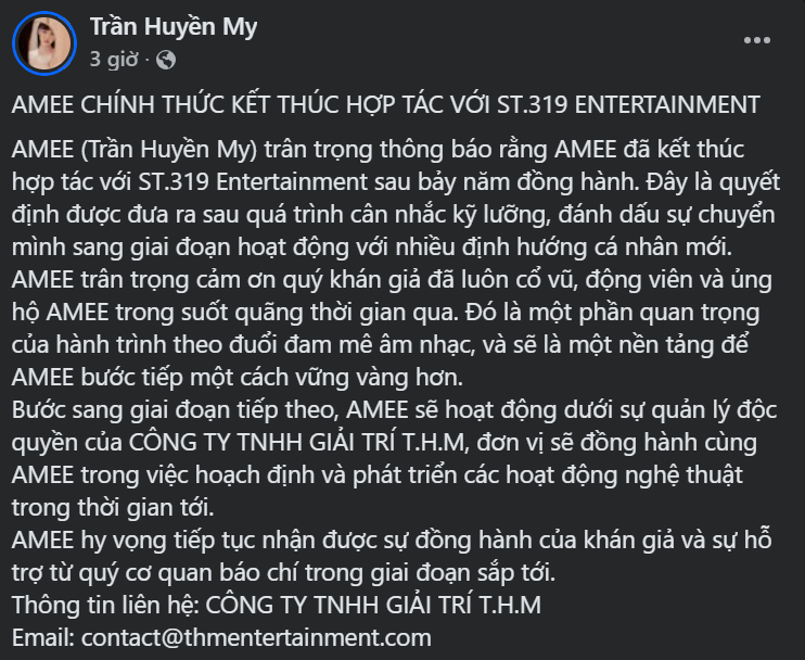 Amee chấm dứt hành trình 7 năm với ST.319: Bước ngoặt sự nghiệp đầy thử thách