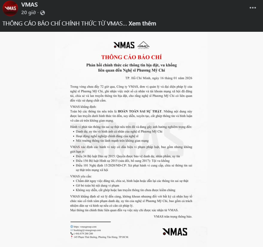 Thực hư thông tin Phương Mỹ Chi sử dụng chất cấm