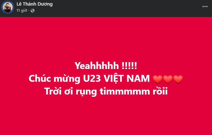 Dàn sao Việt 'vỡ òa' trước chiến thắng của U23 Việt Nam