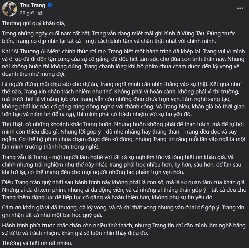 Thu Trang lên tiếng sau thất bại của ‘Ai Thương Ai Mến’