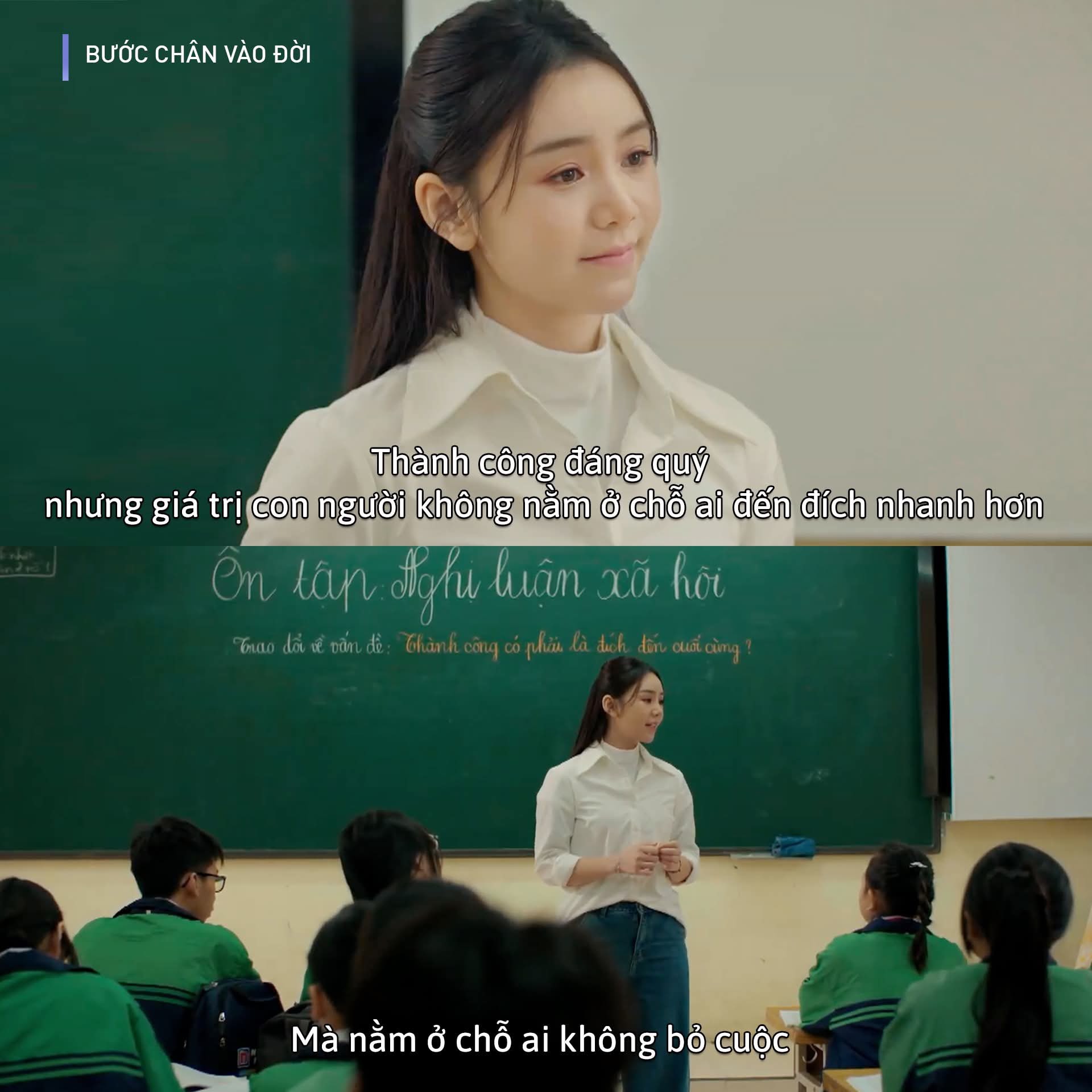 Tranh cãi xoay quanh trang phục đứng lớp của Quỳnh Kool trong 'Bước chân vào đời'