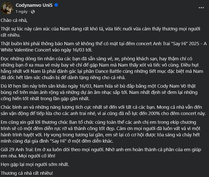 Một Anh Trai xác nhận không tham gia concert khiến fan hụt hẫng