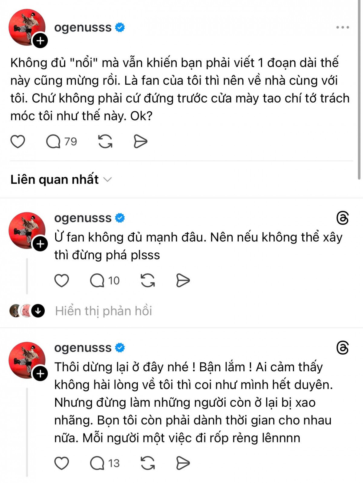 OgeNus đáp trả chỉ trích giữa ồn ào tình cảm