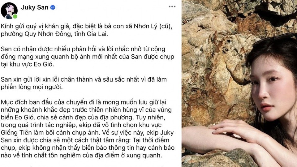 Ca sĩ Juky San lên tiếng xin lỗi sau làn sóng tranh cãi vì chụp ảnh ngâm mình tại Giếng Tiên