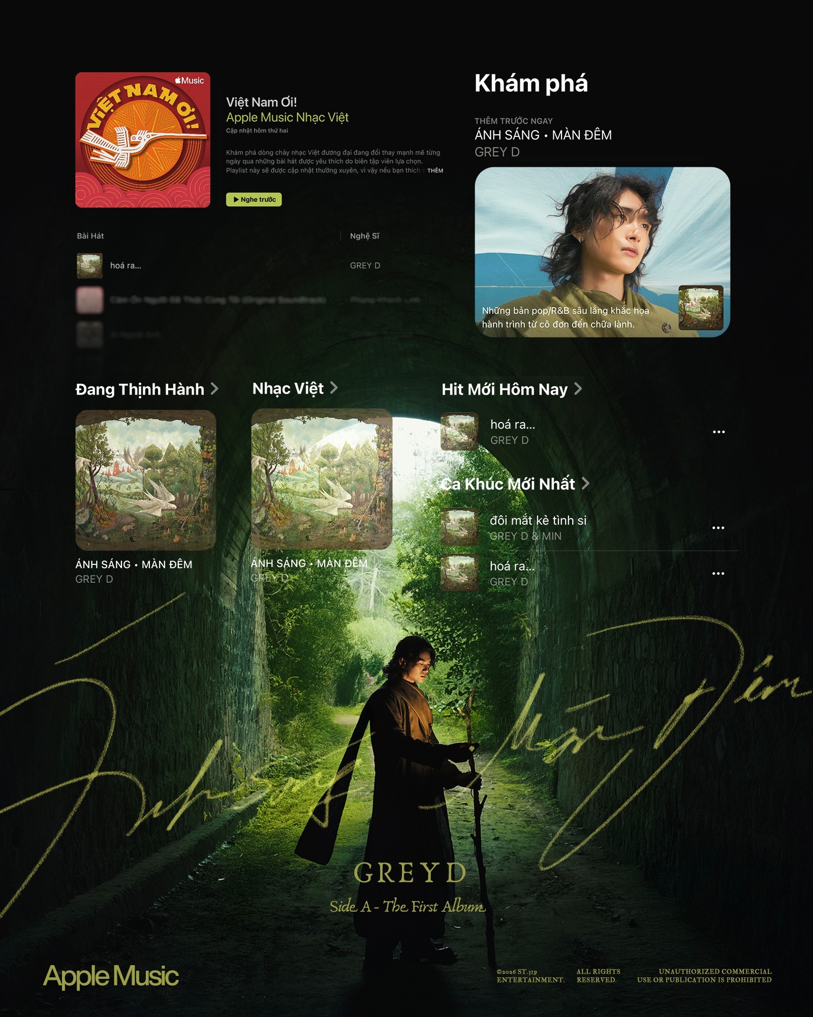 Grey D lập kỳ tích với Side A 'Ánh sáng • Màn đêm', phủ sóng toàn bộ BXH nhạc số