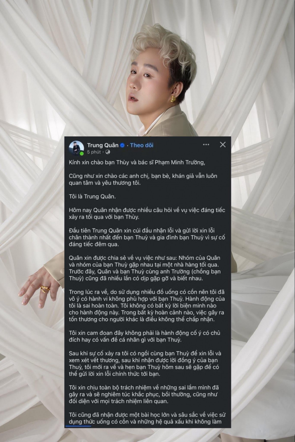 Trung Quân Idol lên tiếng xin lỗi sau ồn ào bị hành hung, thông báo tạm ngưng hoạt động