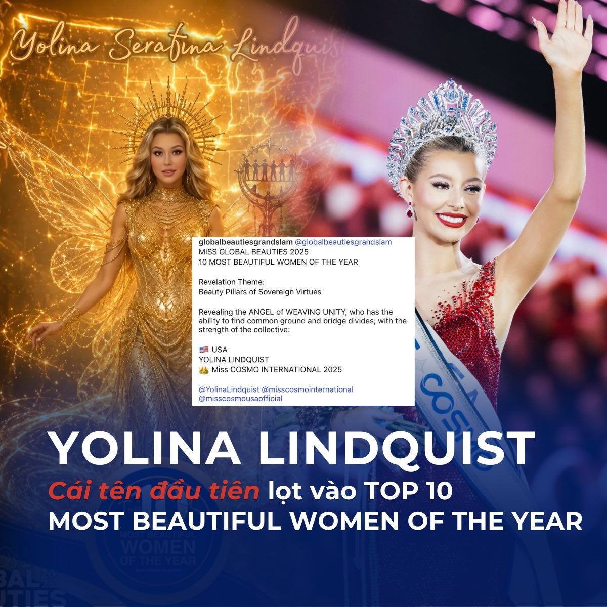 'Miss Cosmo 2025' Yolina Lindquist góp mặt trong Top 10 mỹ nhân đẹp nhất năm 2025