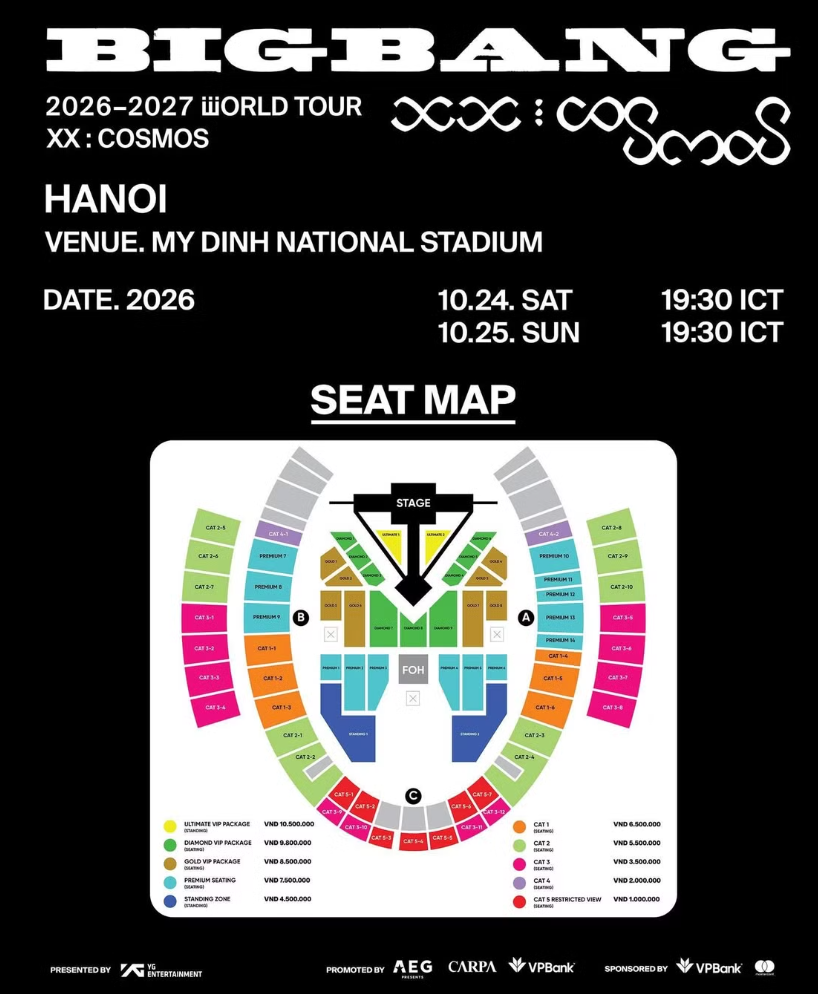 BigBang công bố giá vé concert Hà Nội: Cao nhất 10,5 triệu đồng