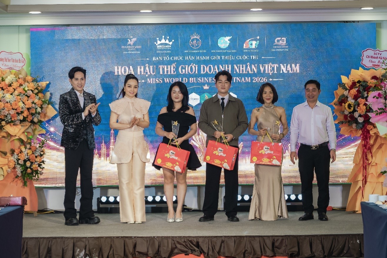 Nguyên Vũ hội ngộ Mai Thu Huyền tại Lễ công bố dự án 'Hoa hậu thế giới doanh nhân Việt Nam 2026'