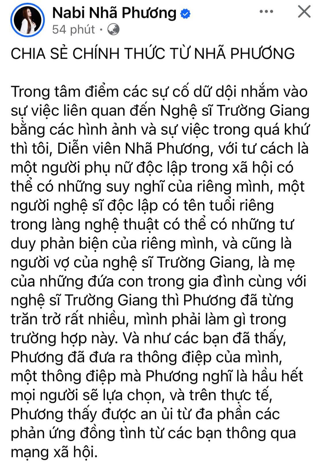 Nhã Phương lên tiếng giữa ồn ào Trường Giang