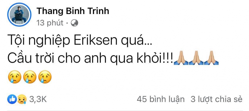 Sao Việt hoảng loạn, lo lắng trước giây phút tiền vệ Christian Eriksen của đội tuyển Đan Mạch gục ngã