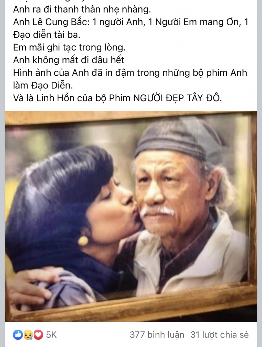 ‘Người đẹp Tây Đô’ Việt Trinh tiếc thương sự ra đi của NSƯT Lê Cung Bắc: ‘Không còn nước mắt để khóc anh ơi‘