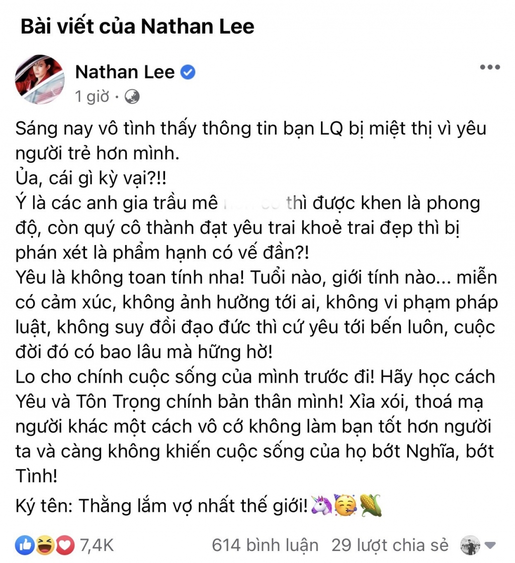 Nathan Lee bất ngờ bênh vực Lệ Quyên 'cực gắt': 'Thóa mạ người khác vô cớ không làm bạn tốt hơn!'