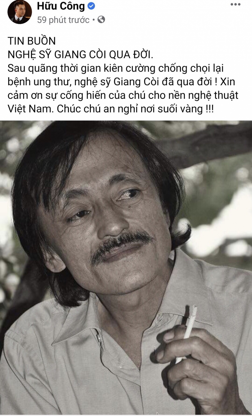 Nghệ sĩ Việt đồng loạt đăng trạng thái bày tỏ tiếc thương về sự ra đi của danh hài Giang Còi