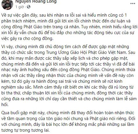 Nhóm rapper tới tận Trung ương Giáo hội Phật giáo Việt Nam để xin lỗi vì bài nhạc xúc phạm Phật giáo