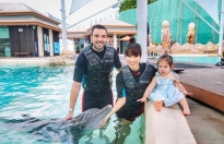 Con gái Hà Anh 'lí lắc' xem cá heo cùng ba mẹ tại Singapore