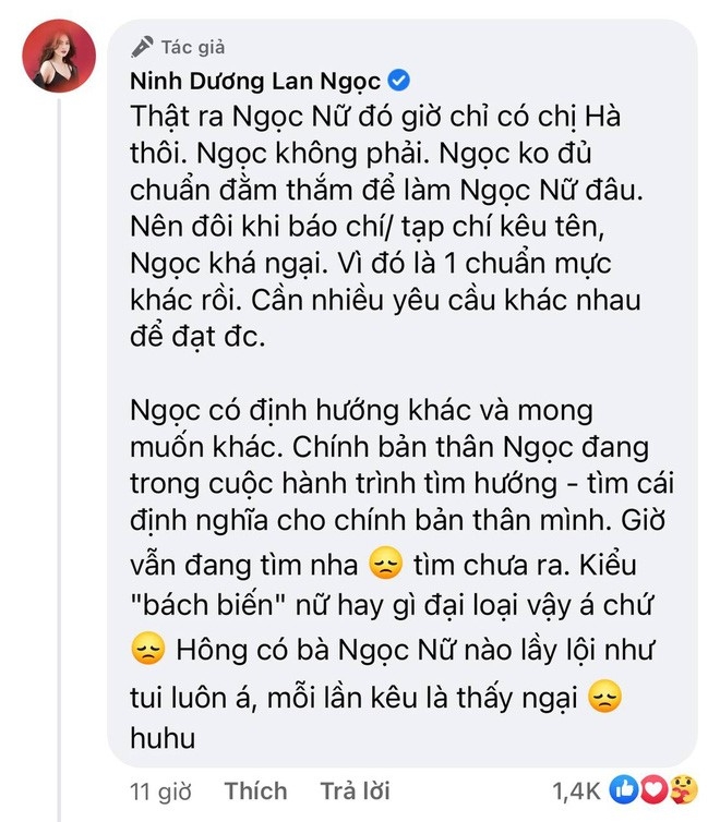 Sau scandal chiếm chỗ, lườm nguýt, Ninh Dương Lan Ngọc tỏ thái độ khi liên tục bị gọi là 'ngọc nữ' màn ảnh Việt