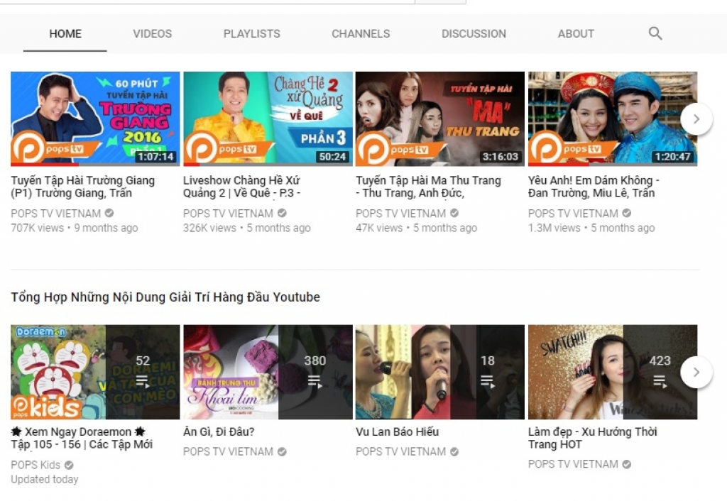 pops tv kenh giai tri truc tuyen vua dat nut vang youtube