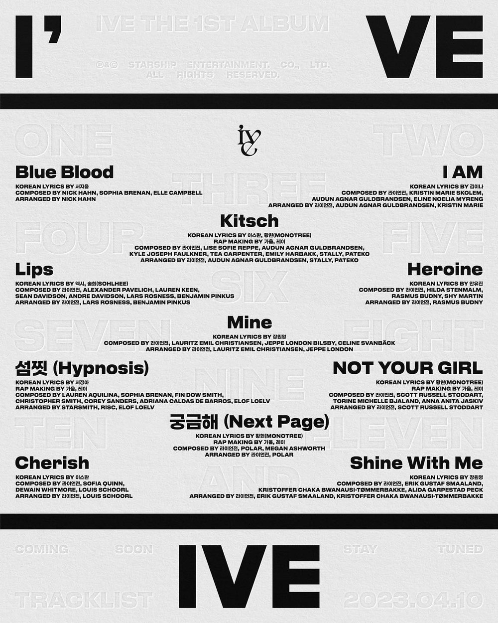 Tracklist cho full album đầu tay của Ive 