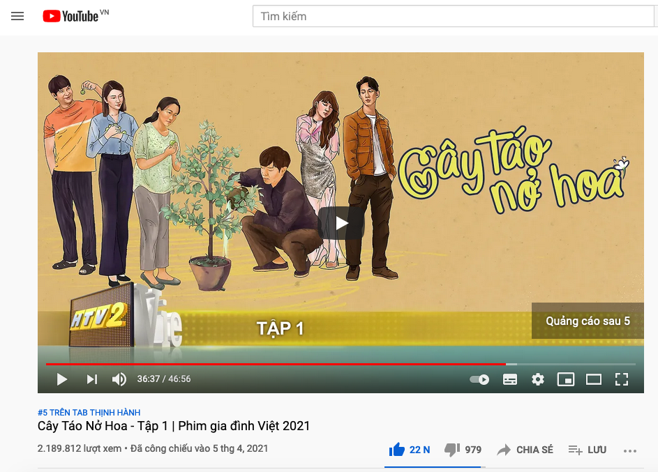 'Cây táo nở hoa' lập kỷ lục 'vô tiền khoáng hậu' 3 tập chinh phục Top trending Youtube cùng thời điểm