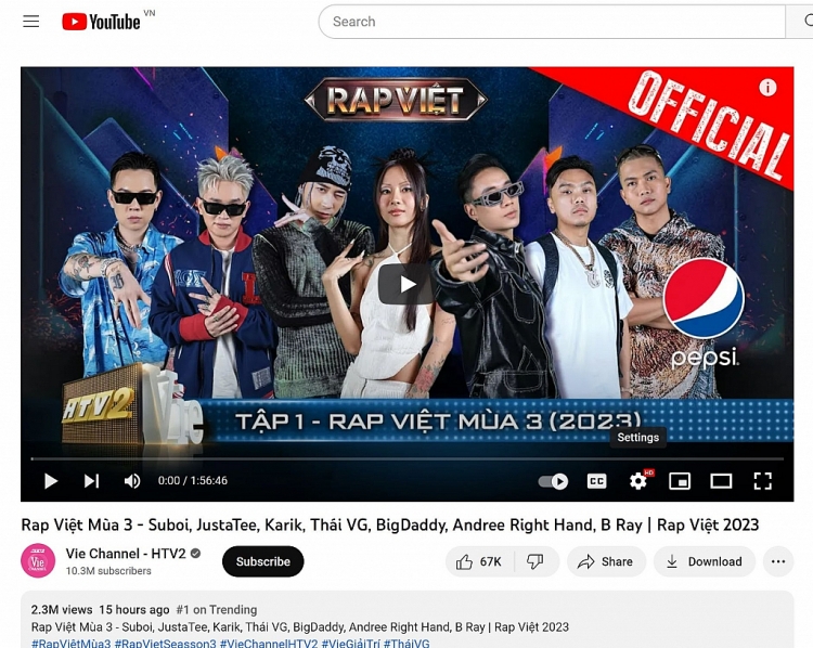'Rap Việt' mùa 3 khai hỏa siêu ấn tượng, tiến thẳng top 1 Trending Youtube sau chưa đầy 10 tiếng phát sóng