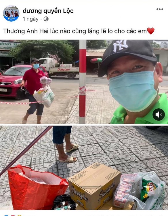 Quyền Linh mang dép tổ ong tiếp tế lương thực cho em trai - đạo diễn Quyền Lộc trong khu vực phong tỏa
