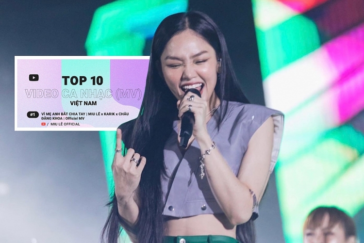 Miu Lê dẫn đầu bảng xếp hạng top 10 MV của năm 2022 trên Youtube