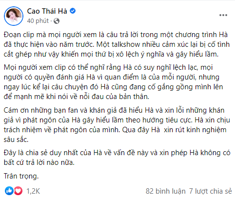 Cao Thái Hà lên tiếng với phát ngôn 'kết duyên vợ chồng' với ba ruột