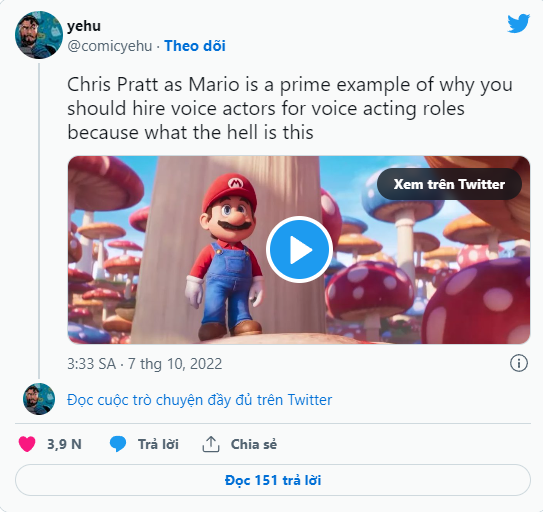 Người hâm mộ thất vọng với giọng nói của Chris Pratt trong trailer ‘Super Mario Bros.’