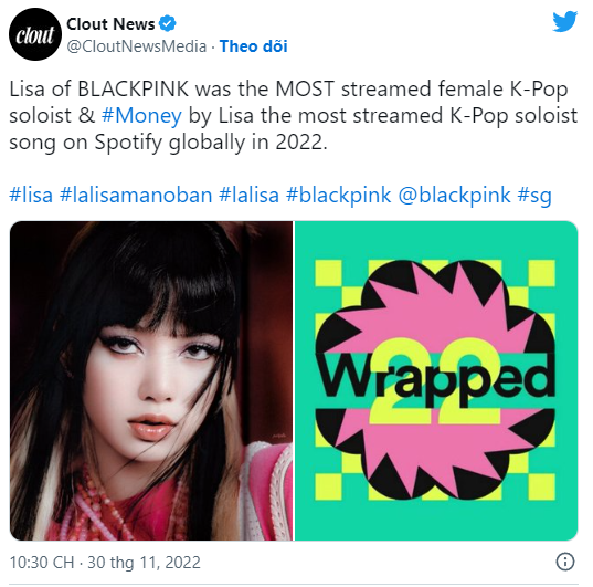 Lisa (BlackPink) là sao nữ K-Pop được stream nhiều nhất Spotify 2022